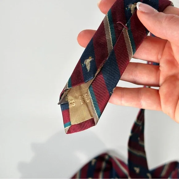 DAKS silk tie striped embroidered bird vintage prep - Picture 7 of 10